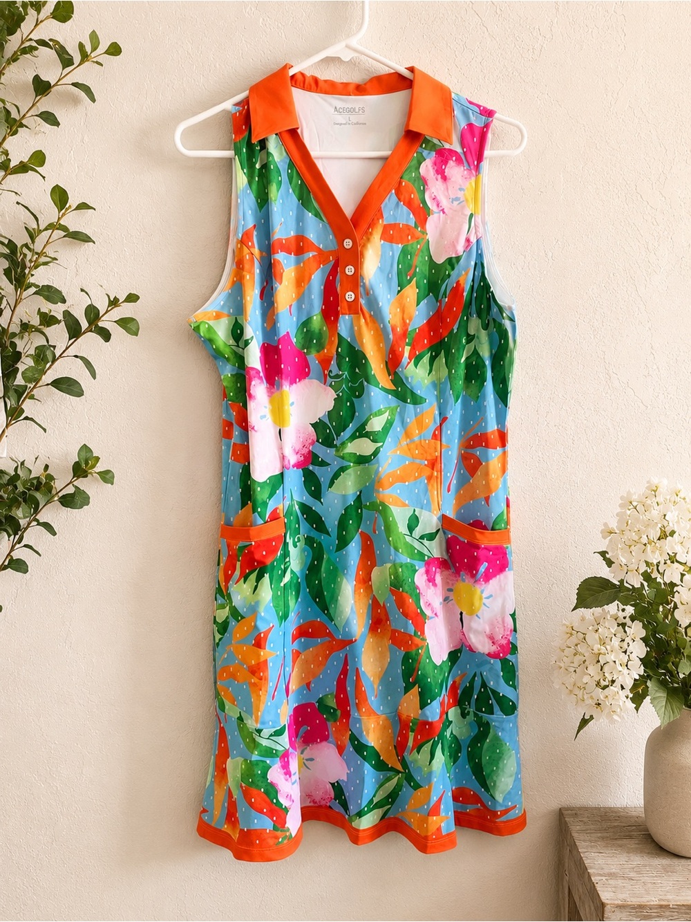 ACEGOLFS Tropical Floral Sleeveless Golf Dress Size Large | Bright Resort